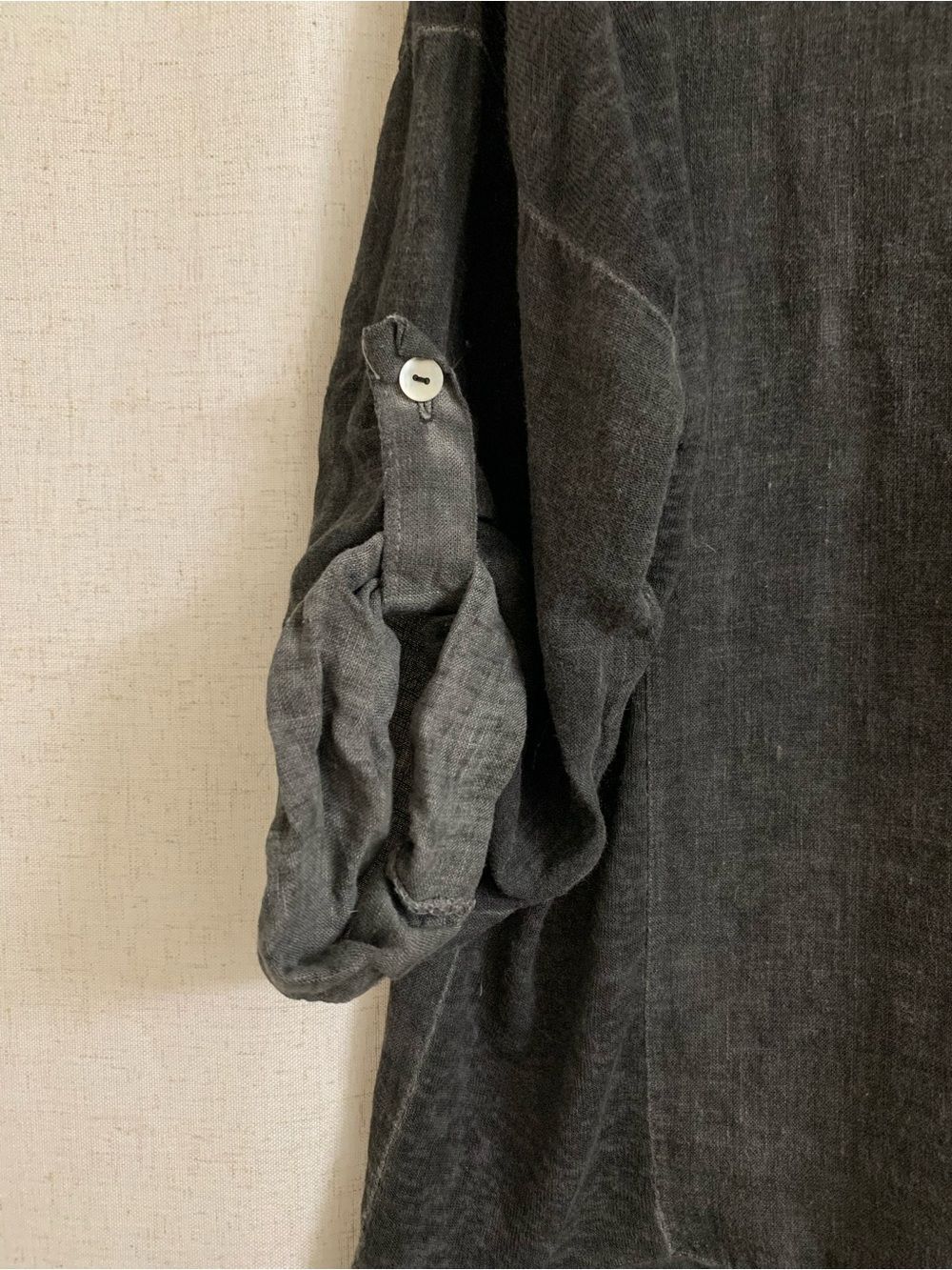 KAKTUS Italy 100% Linen Panel Washed Black V-Neck Top Lagenlook Large Roll Up - Picture 4 of 10